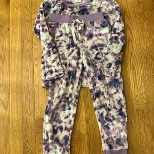 Lands' End Kids Tie-Dye Fleece Set in Purple and Cream